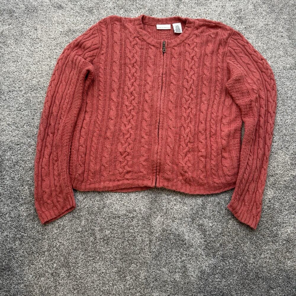 Craft & Barrow Cable Knit Zip Cardigan Sweater L Cottagecore Academia Chunky